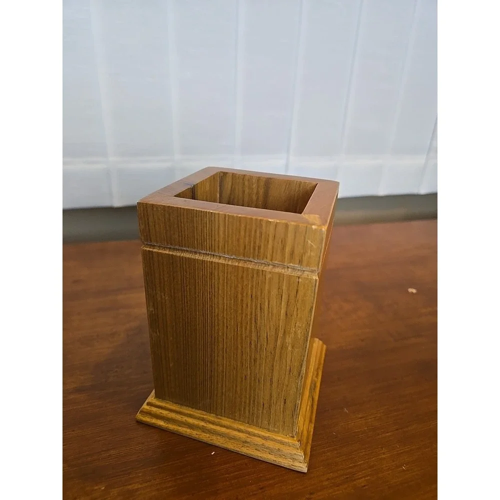 Vtg Wooden Wood Caddy Pencil Holder Container 5 1/4